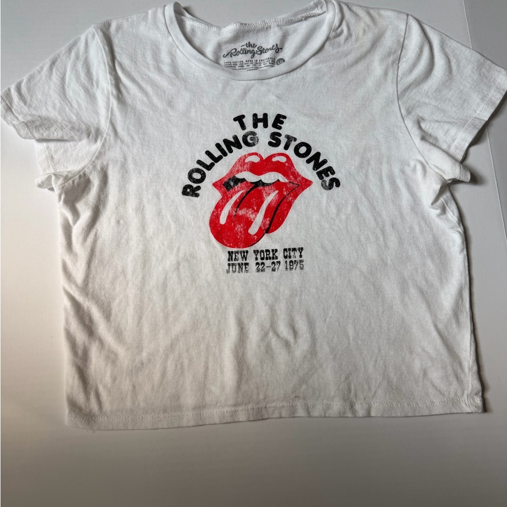 The Rolling Stones White Kids Tee with Red Tongue Graphic
